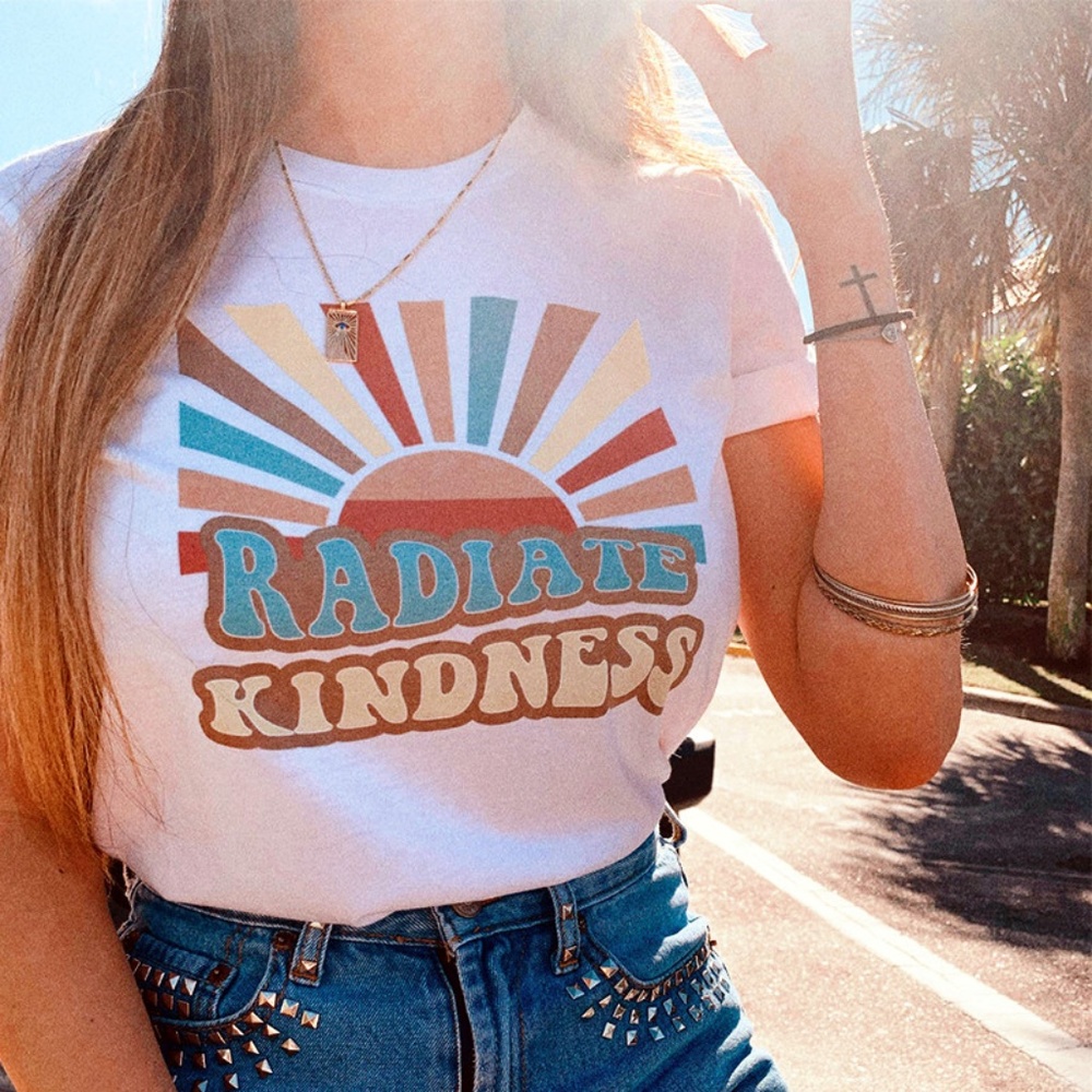 Boho White Radiate Kindness Graphic Tee - Picture 1 of 3